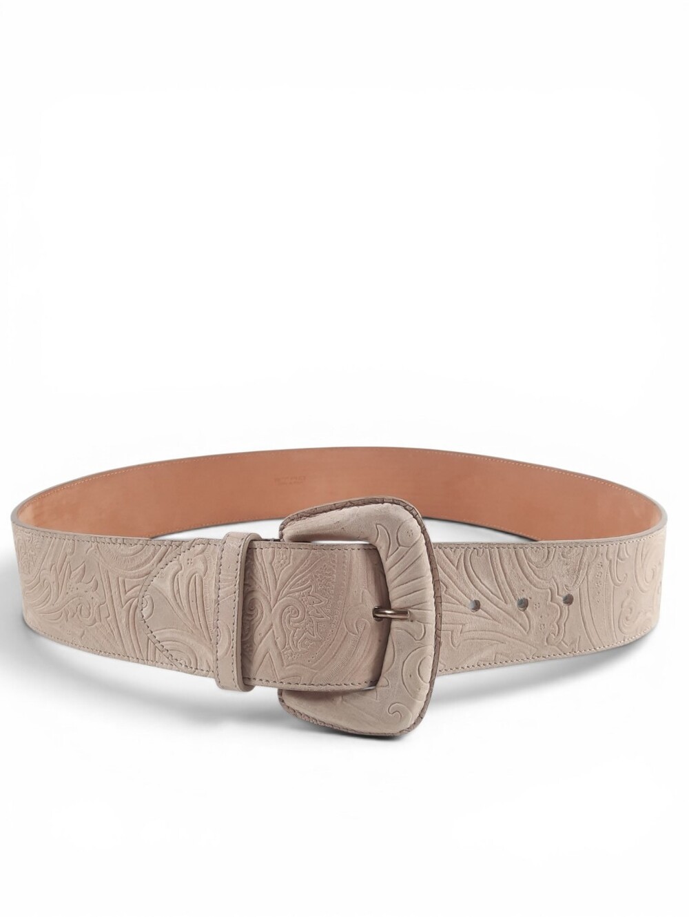 ETRO Paisley Italy Waist Belt Equestrian Leather Chunky Wide Taupe Beige Large